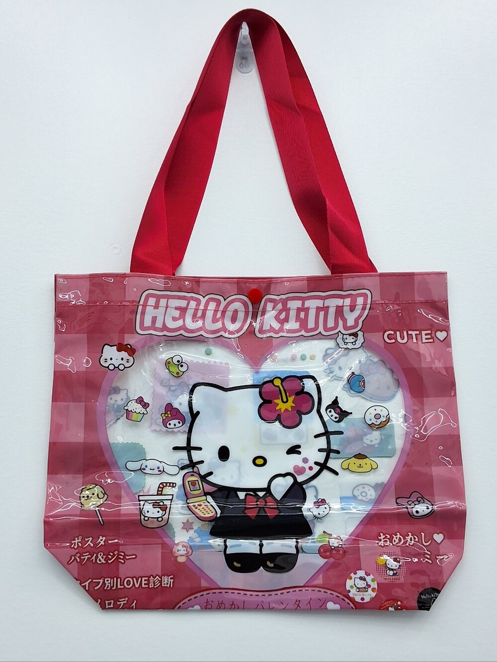Hello Kitty Mini Clear PVC Tote Bag Kawaii Shoulder Bag Snap Closure, New